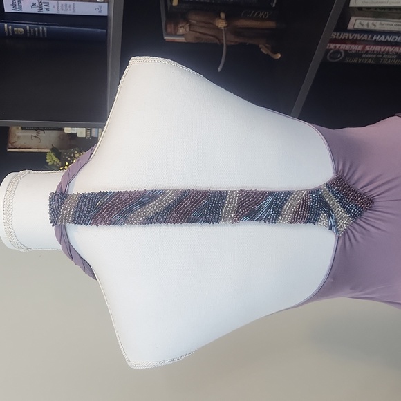 GUESS Antique Violet Beaded T-Back Halter Midi Dress - Picture 2 of 12